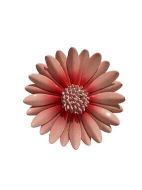 Vintage Pink Enamel Daisy Flower Brooch Pin Flower Power
